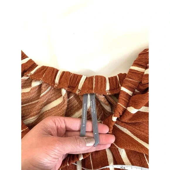 Anthropologie Womens Off The Shoulder Top Rust & White Stripe Elastic Neckline S - Picture 8 of 9